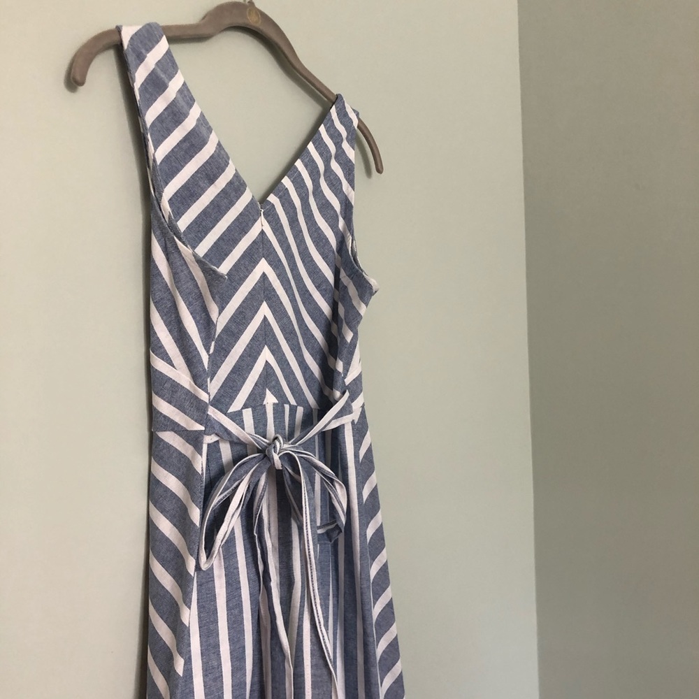 Blue and White Striped Dress with Tie Back